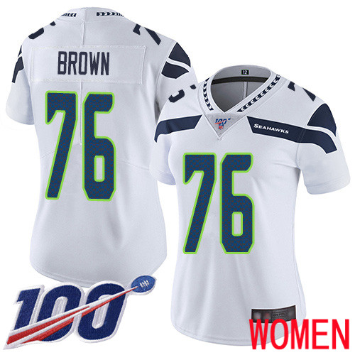 Seattle Seahawks Limited White Women Duane Brown Road Jersey NFL Football #76 100th Season Vapor Untouchable->seattle seahawks->NFL Jersey
